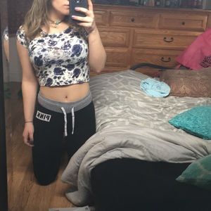 white and blue floral crop top